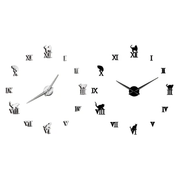 

3D Large Wall Clock Diy Large Modern Frameless Home Decor Cat Big Clock Mirror for Bedroom Living Room Kittens Kitty Wall Decor