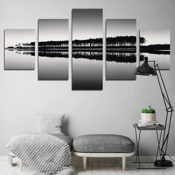 

Minimalist Photography Landscape Wall Painting Gray Lake View Tree Reflection Customized Frameless Canvas Printing Decor Poster
