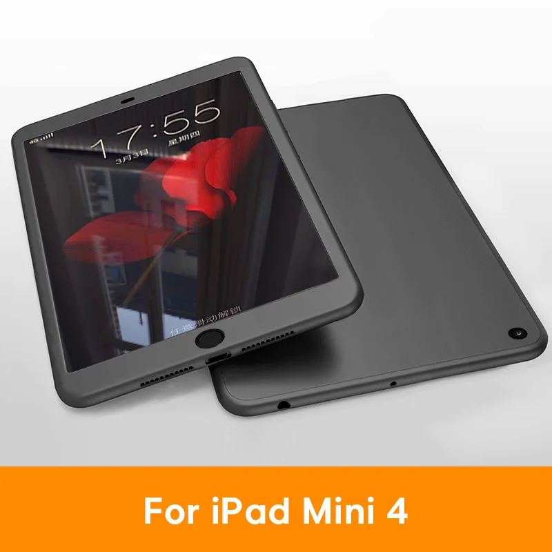 Силиконовые 360 Полное покрытие чехол для ipad air 2 1 3 чехол для ipad 10,2 чехол для ipad mini, 4, 5, Чехол для ipad Pro 10,5 со стеклом - Цвет: For iPad mini 4 BK