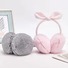 Милые женские зимние однотонные плюшевые теплые наушники с бантом, наушники, рождественский подарок