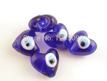 

100Pcs Dark blue Lampwork Glass Millefiori Heart Evil Eye Beads Creation Component 19x19mm