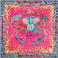 Luxury Brand 100% Twill Silk Scarf Multicolor Horse Square Scarf New Design Print Kerchief Women Neck Shawl Wraps Echarpe 130cm 1