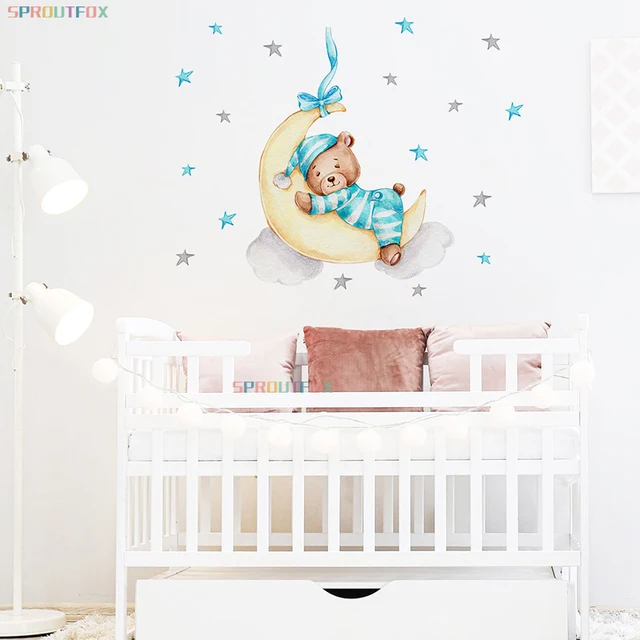 Moon Cloud Big Wall Stickers For Kids Rooms Boys Stars Large Wall Stickers For Children's Room Bear Bedroom Decoration 5