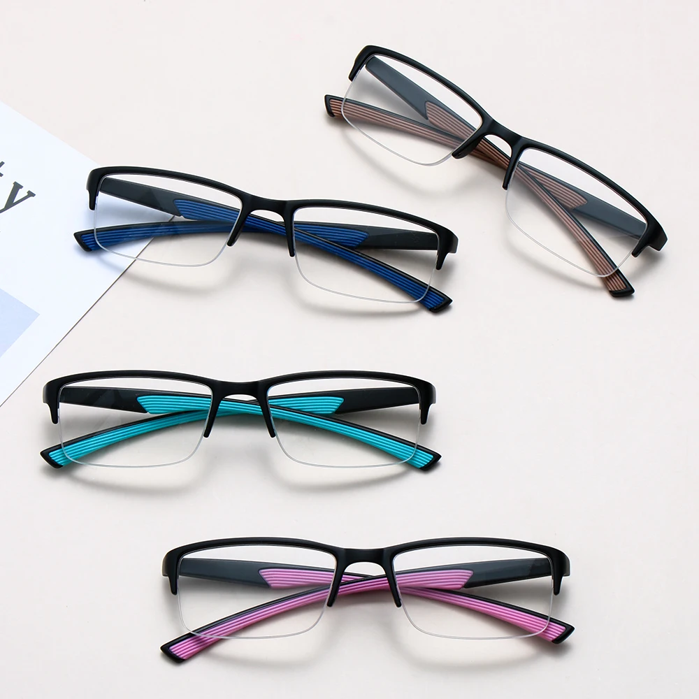 Ultralight Half Frame Reading Glasses Women Men Blue Light Blocking