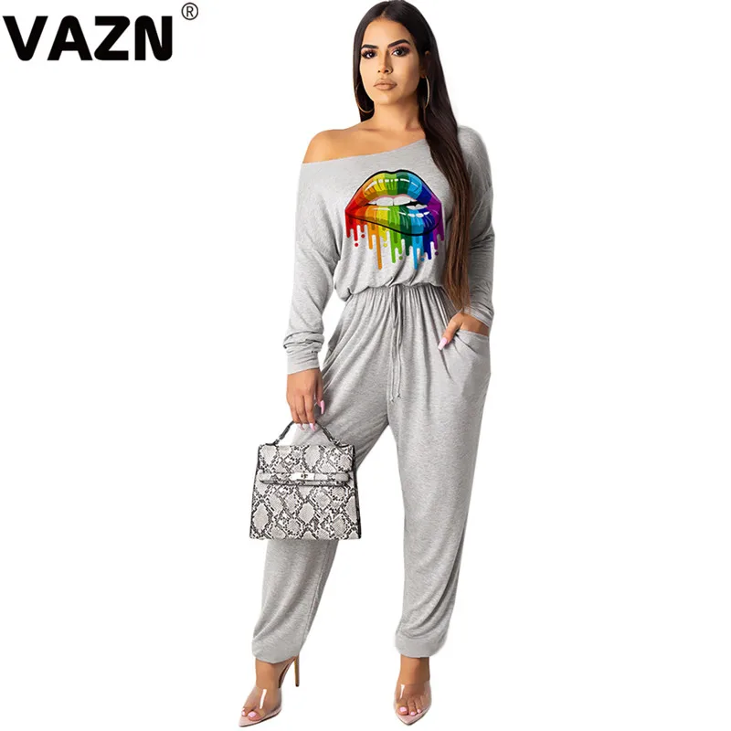 VAZN MD252 дизайн с принтом сексуальный женский комбинезон Tide о-образный вырез с длинным рукавом эластичные спортивные костюмы длинный комбинезон