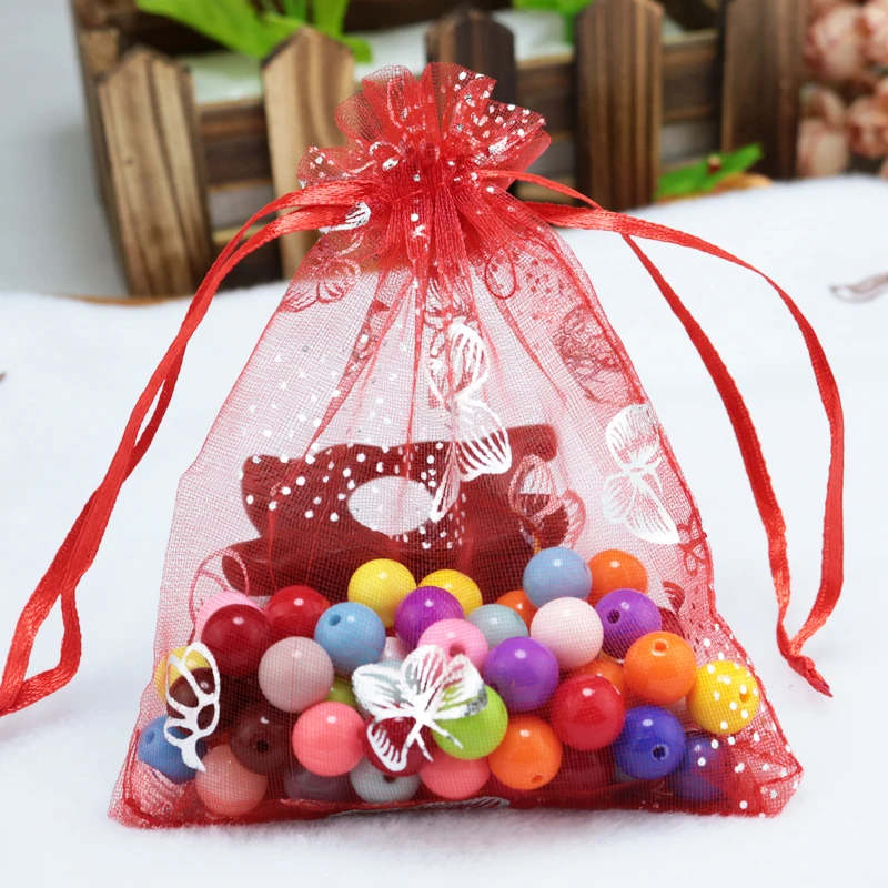 

100pcs/lot Red Organza Bags 13x18cm Wedding Butterfly Pouches Favor Jewelry Candy Gifts Packaging Bag Drawstring Gift Bags