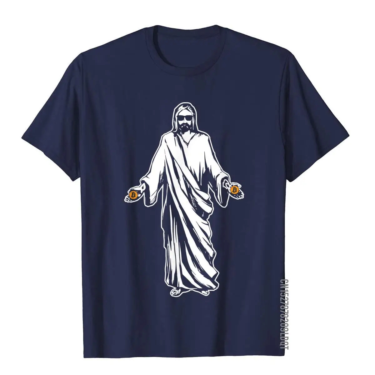 Jesus Bitcoin Funny Cryptocurrency Digital Currency T-Shirt__B13443navy