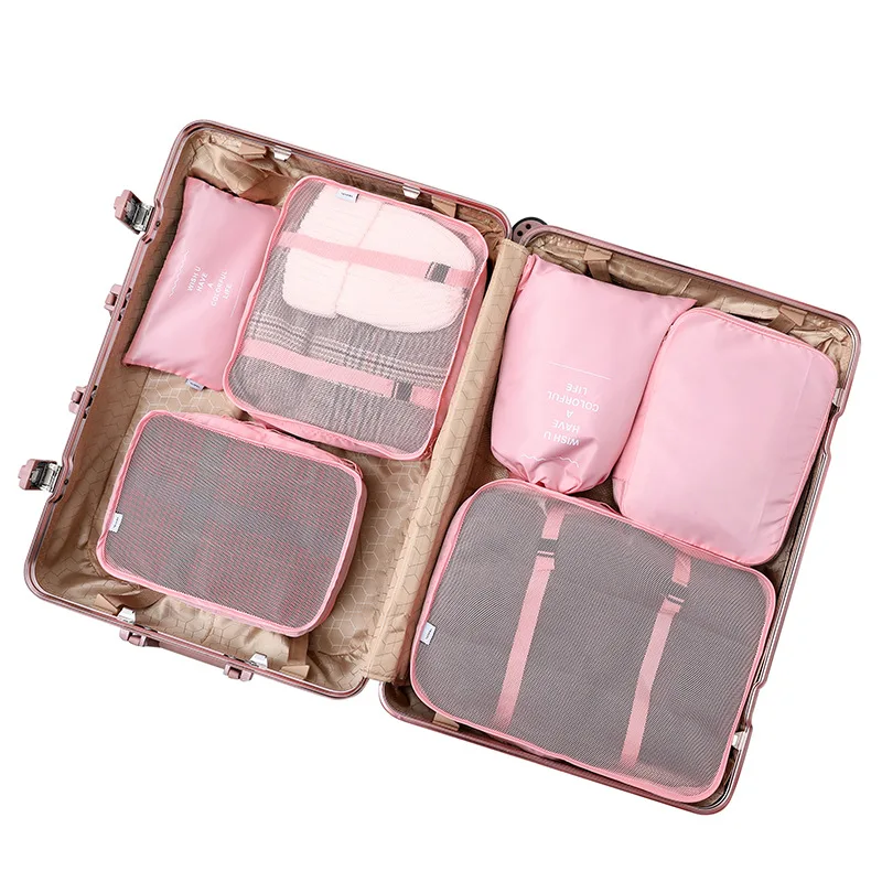 Водонепроницаемая дорожная сумка для хранения набор из шести - Цвет: Pink