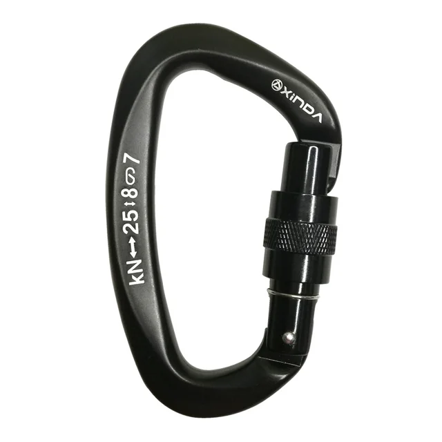 XINDA 25KN Mountaineering Caving Rock Climbing Carabiner D Shaped Safety Master Screw Lock Buckle Escalade Equipement All Black