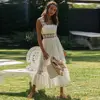 WildPinky 2022 New Solid Spaghetti Strap Boho Elegant Hollow Out Lace Dress Women Summer Style Midi White Cotton Dress Vestidos ► Photo 3/5