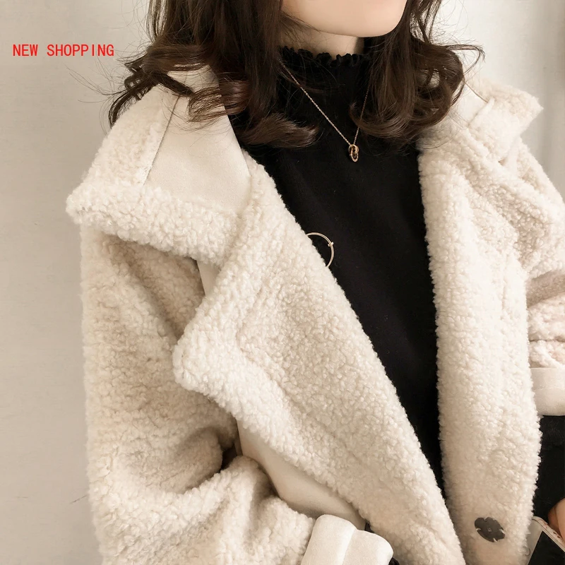 Winter New Lapel Lamb Wool Coat Female Loose Oversized Fur Motorcycle Jacket Tide Thicken Warm Fashion Women Jackets Coats Khaki