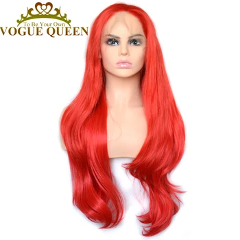 

Vogue Queen Bright Red Natural Wave Long Synthetic Lace Front Wig Heat Resistant Cosplay For Women