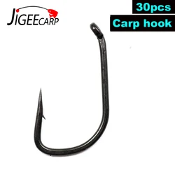 JIGEECARP – hameçons de pêche à la carpe en acier à haute teneur en carbone, revêtement BNR noir mat pour la pêche grossière à la carpe, 30 pièces 