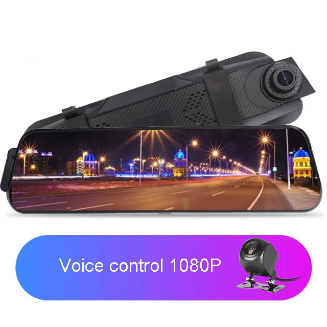 SAWTER полный экран сенсорный автомобильный видеорегистратор 10 дюймов Голосовое управление зеркало заднего вида водительский рекордер dvr с радар-детектором реверсивное изображение - Название цвета: Voice control 1080P