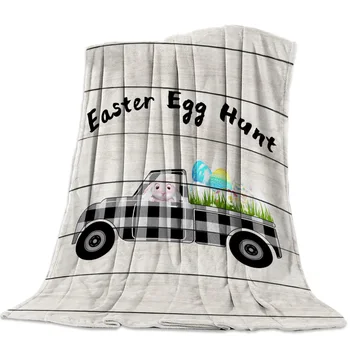 

Black White Truck Rabbit Easter Egg Throw Blanket Sofa Bed Throw Blanket Kid Adult Warm Blanket for Beds Coral Fleece Fabric
