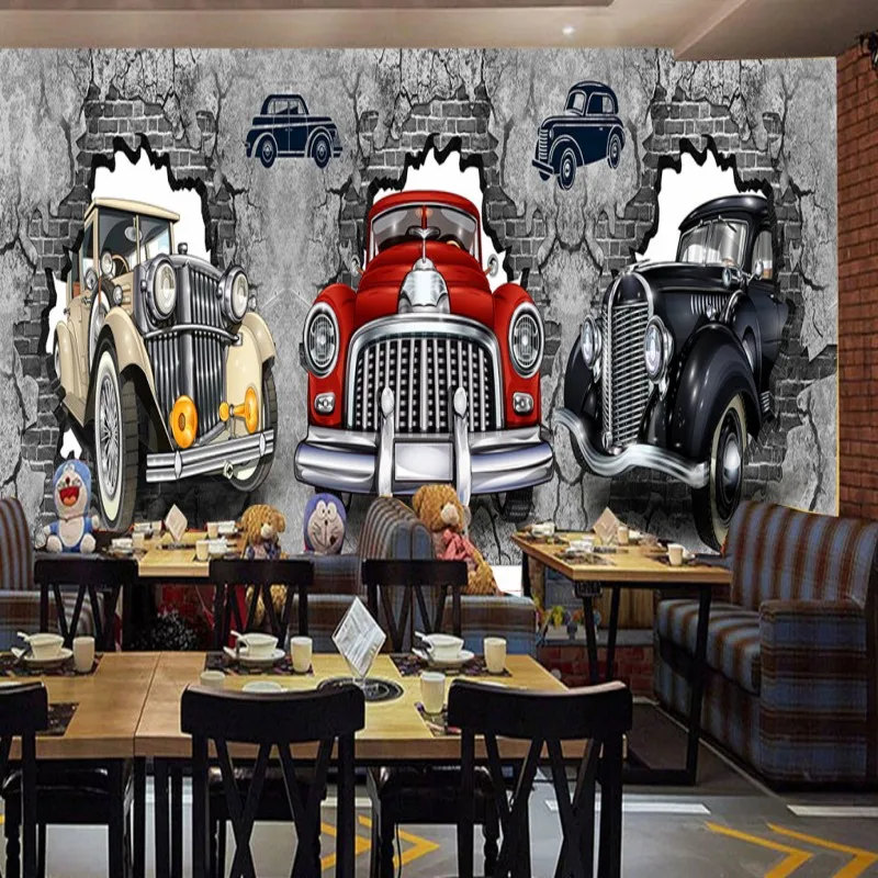 Drop Shipping Wallpaper 3d Custom Retro Nostalgic Industrial Style Broken Wall Car License Plate Bar Background Mural | Обустройство
