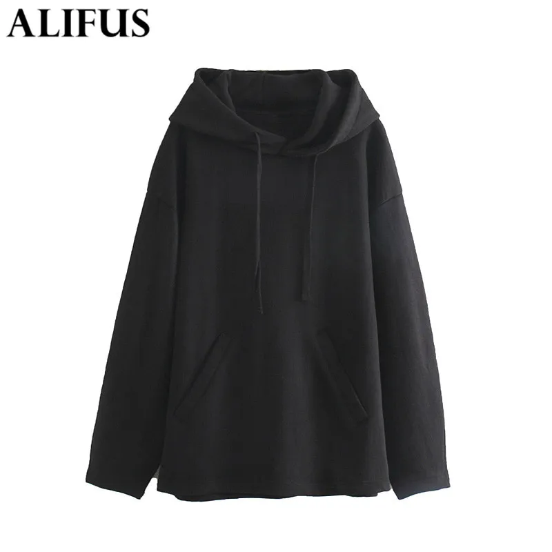 

Fashion Za 2019 Women Solid Color Drawstring Hoodies Tops Long Sleeve casual sweatershirts Loose pullovers top Female