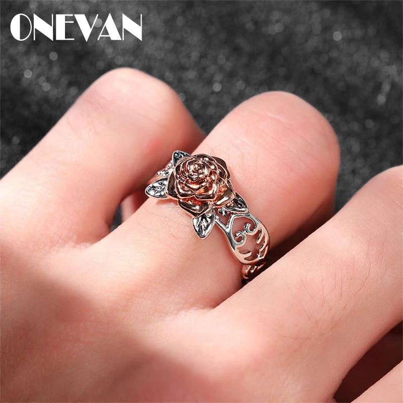 

Exquisite Floral Ring Solid Rose Flower Jewelry Proposal Anniversary Gift Wedding Band Romantic Engagement Finger Ring for Women