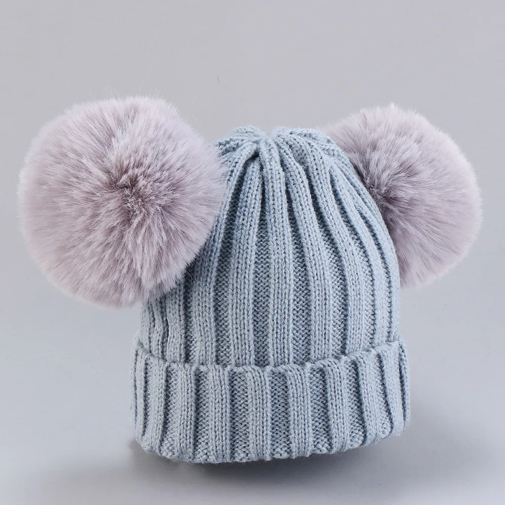 Зимняя теплая шапка, Детская шерсть для вязания, шапка, сохраняющая тепло, зимняя шапка с меховым помпоном, аксессуары для малышей