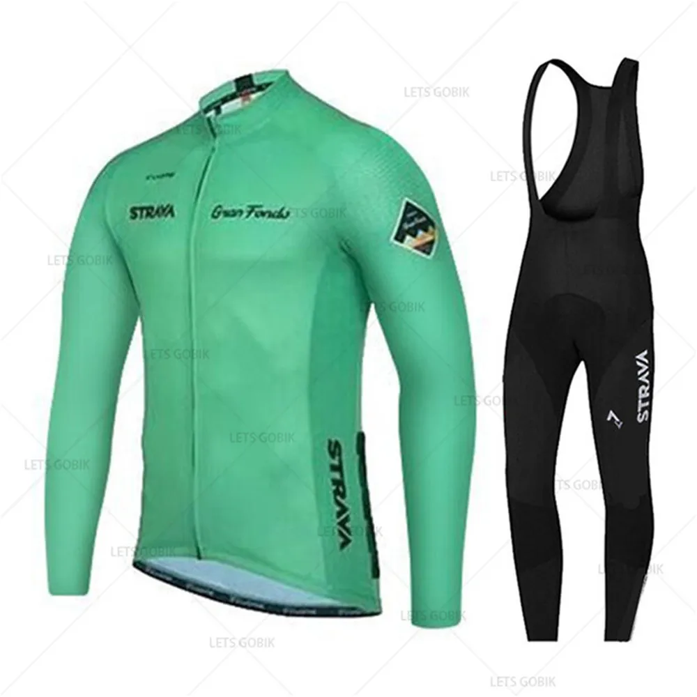 

STRAVA Men's Long Sleeved Suit Ciclismo 2020 Spring/Autumn Quick Dry Breathable Cycling Jersey Sets 19D Gel Cushion bike uniform