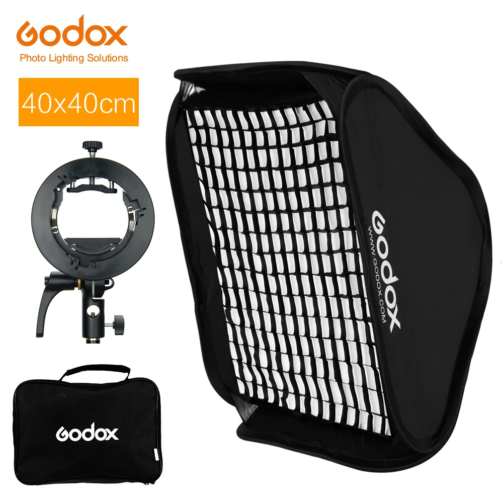 40x40cm Softbox Godox S2 Speedlite вспышки Держатель Кронштейн+ соты Softbox сетка с креплением Bowens для уличной вспышки Godox V1 TT685 V860II TT350 AD200 флэш-памяти - Цвет: 40x40cm Softbox