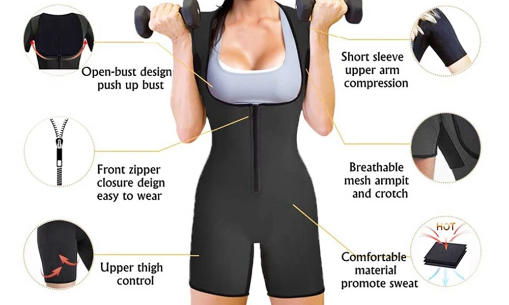 Горячая неопрена сауна спортивный костюм с длинными рукавами Body Shaper ultra Sweat Вес потери Bodysui грудью похудения Пояс для талии Корректирующее белье с застежкой-молнией