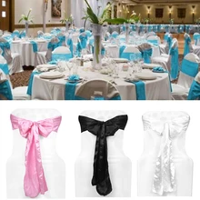 Романтические атласные чехлы на стулья с лентами, вечерние, свадебные, гостиничный домашний текстиль