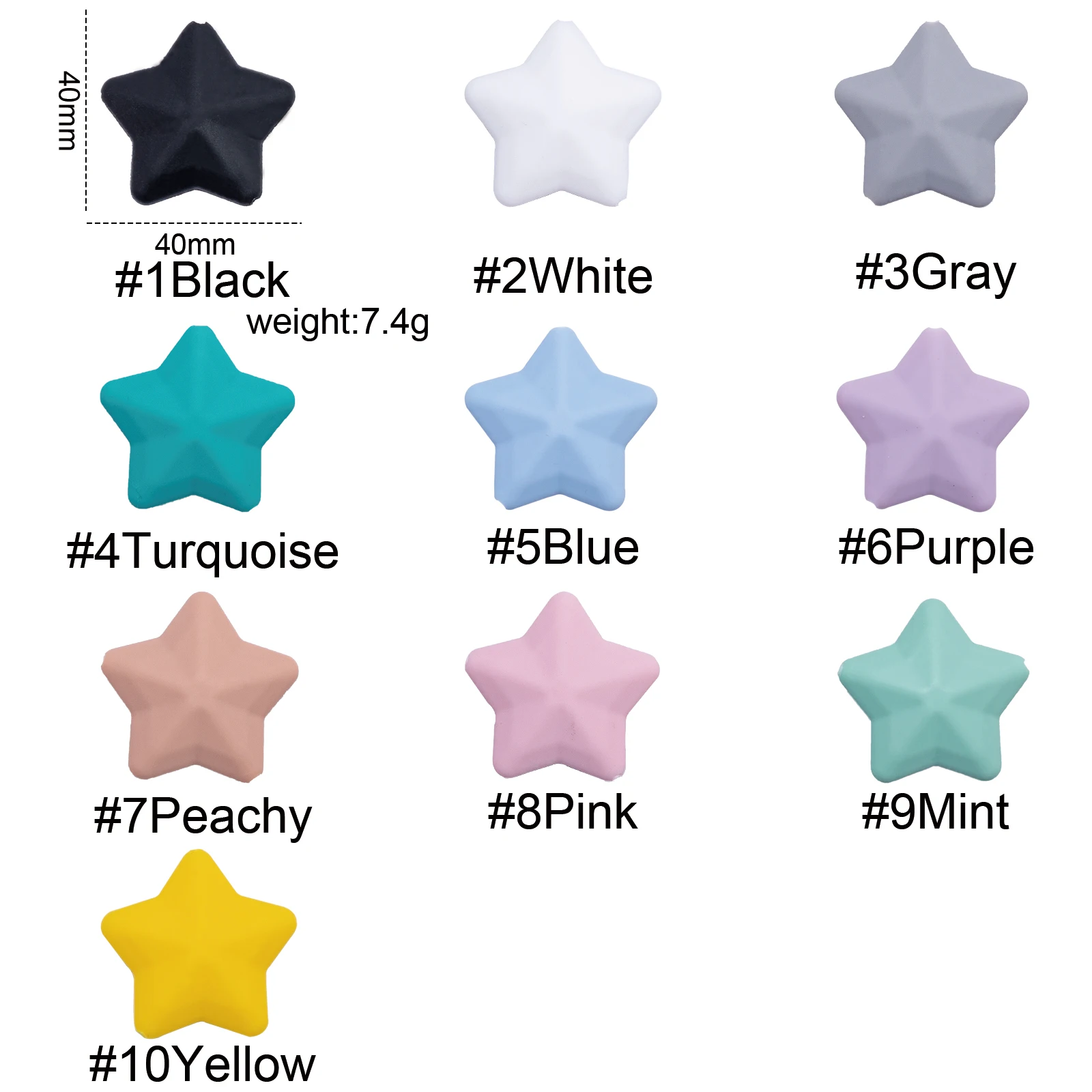 Stars Silicone Beads 10 Colors 5PC Baby Teethers Beads Food Grade Baby Teething Toys For Pacifier Chain Necklace DIY Accessories