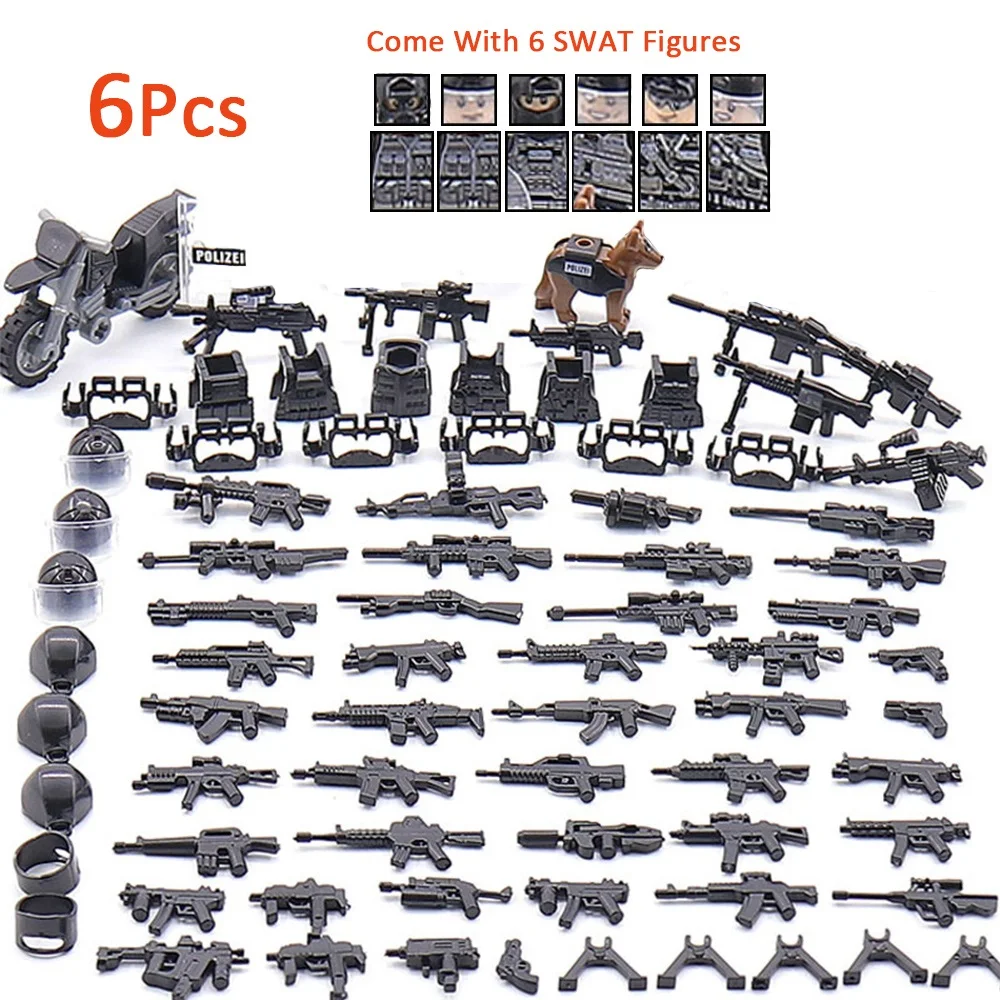 

6pcs/lot Military Special Forces Soldiers Bricks Figures Guns Weapons Armed SWAT Building Blocks Kids Toys dropshipping