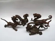 

YIZHU CULTUER ART Collection Old China Bronze Carving Dragon Tiger Rosefinch Tortoise Statue Family Decoration Gift