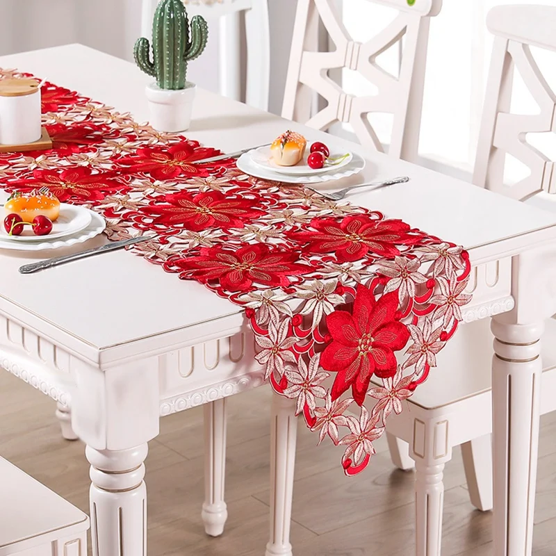 Christmas Embroidered Table Runner Hollow-Out Tea Tablecloth for Restaurant Dinning Xams Party Banquet Events 15X70 Inch | Дом и сад