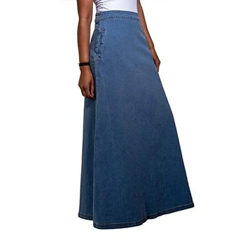

Plus Size High Waist Denim Skirts for Women 2020 Vintage Blue Washed Maxi Skirts Casual Solid A-line Skirts Elegant