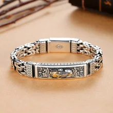 Bracelet Bangle Silver Men Retrosen Popular Peace-Tattoo Double-Chain Lucky-Money Chinese-Style