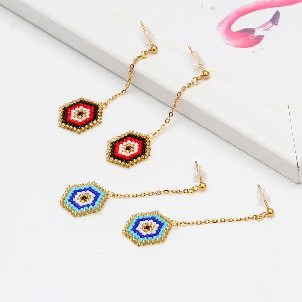 

Wish Card Lucky Red Blue Eye Earrings For Women Fashion Beads Long Drop Earring Party Daily Ear Jewelry Girls Gift EY6443