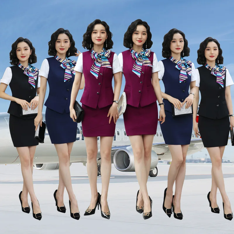 

2020 Spring And Summer Waistcoat Wear WOMEN'S Suit-Style High-Speed Rail Stewardess Uniforms Three-piece Set Hotel Beauty Work C