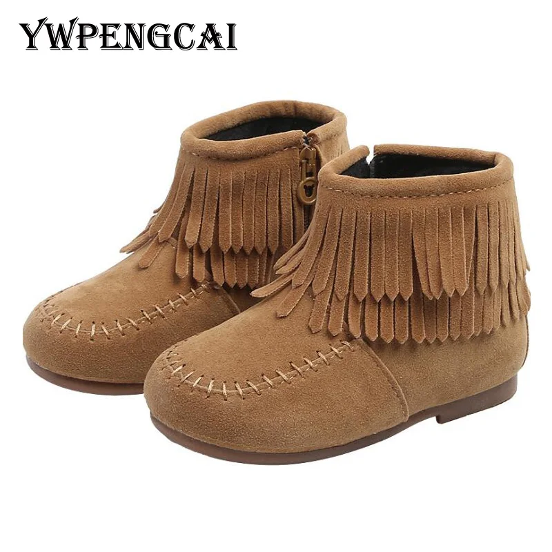 Осенне зимние детские ботинки Martin с бахромой и кисточками для девочек теплая