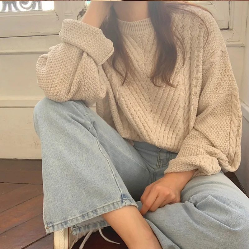 

2019 Korean version versatile vintage pattern Pullover Sweater long sleeve knitted sweater