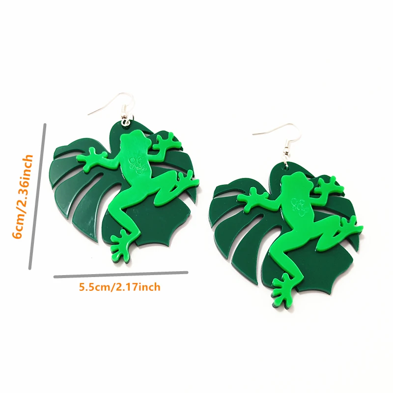 KUGUYS Grüne Regenwald-Frosch-Ohrringe für Damen, Monstera-Blatt-Tier, trendiger Schmuck, Accessoires – Detail 2