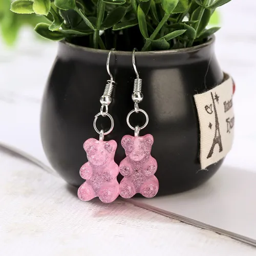 1Pair  Women Drop Earrings  Glitter Gummy Bear Crafts Multicolor Resin Charms Fashion Jewelry Diy Making as picture