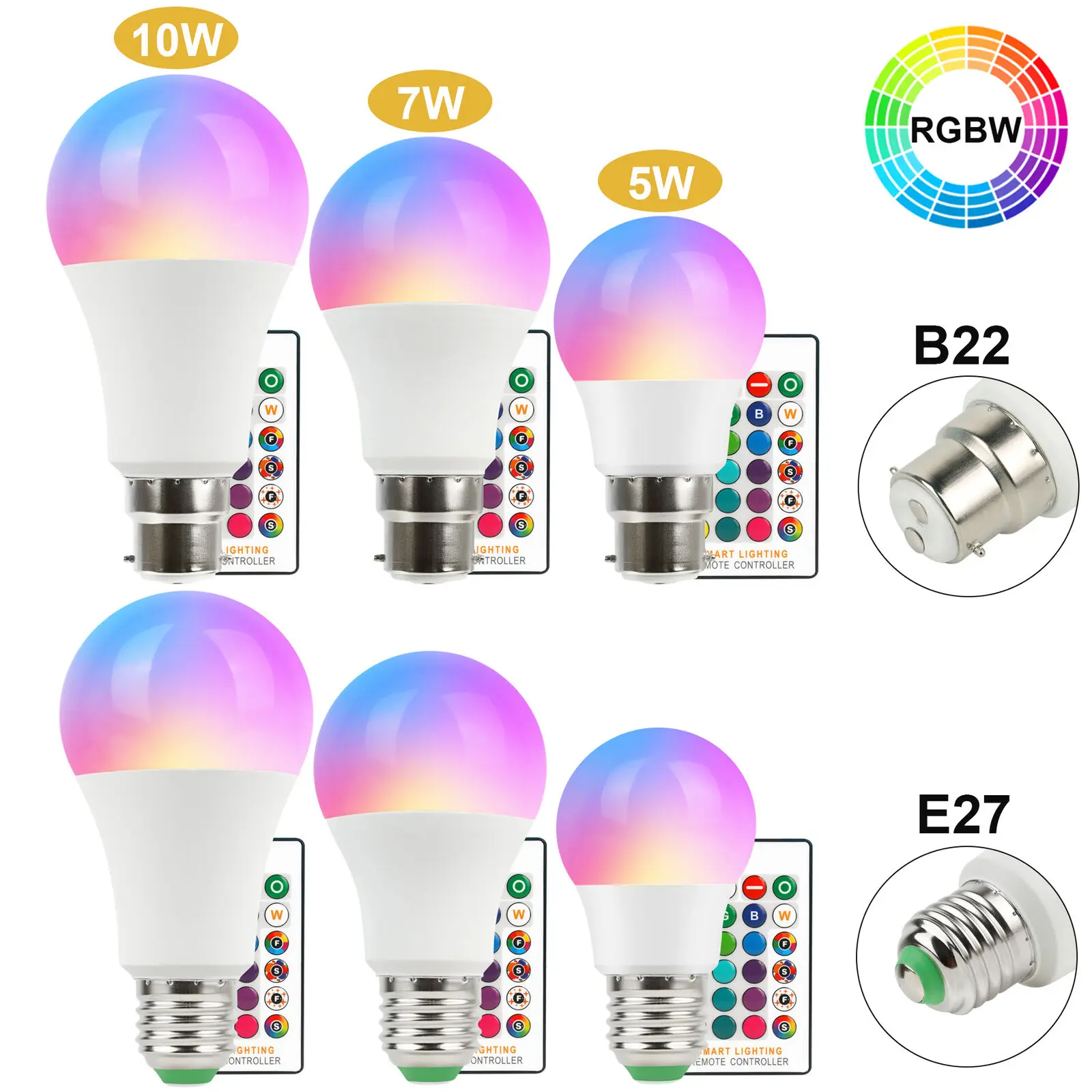 RGB Bulb Led Light B22 E27 5W 10W 15W Dimmable 16 Color Changing Lampada Bayonet Screw Lamp With + IR Remote Control+Memory Mode