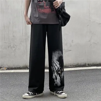 

NiceMix black pants straight leg plus size clothing Korean style trousers casual spring joggers women clothes print streetwear