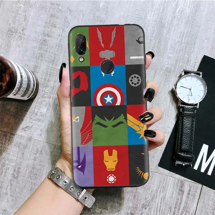 С принтами "Marvel", "Мстители", черная крышка чехол для телефона для Xiaomi Redmi Note фотоаппаратов моментальной печати 8 7 7S 7A 6 S2 GO K20 Pro 6A mi 6X 5X A1 CC 9 8 Coque - Цвет: BA075-5