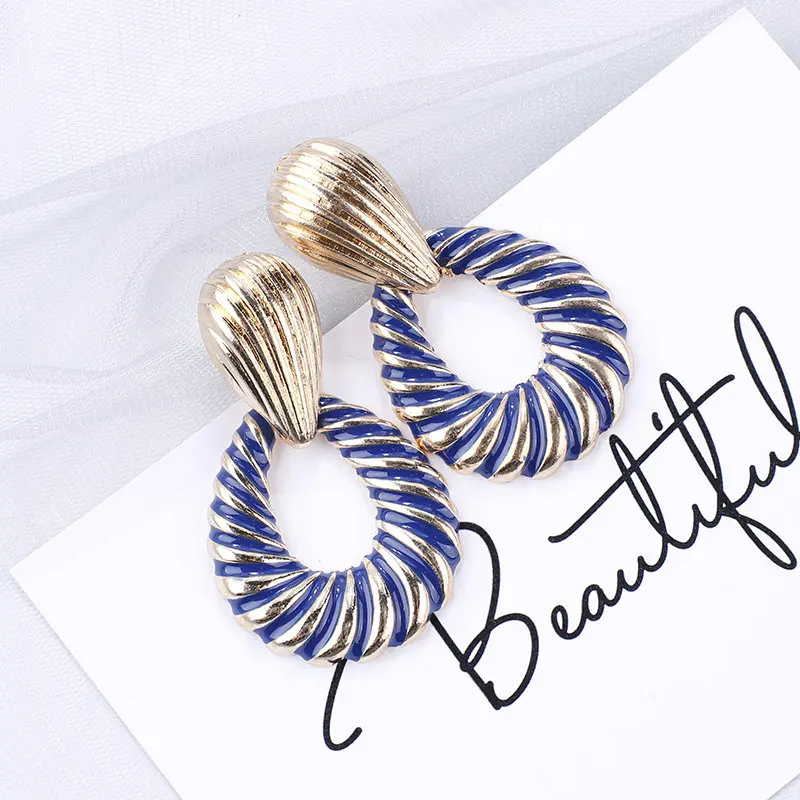 H90f492e97f7c4c438fb67c2a3491fefab - AENSOA 2019 Korean Blue Geometric Pendant Earrings Multiple Drop Earrings Trendy Beaded Resin Acrylic Raffia Dangle Earrings