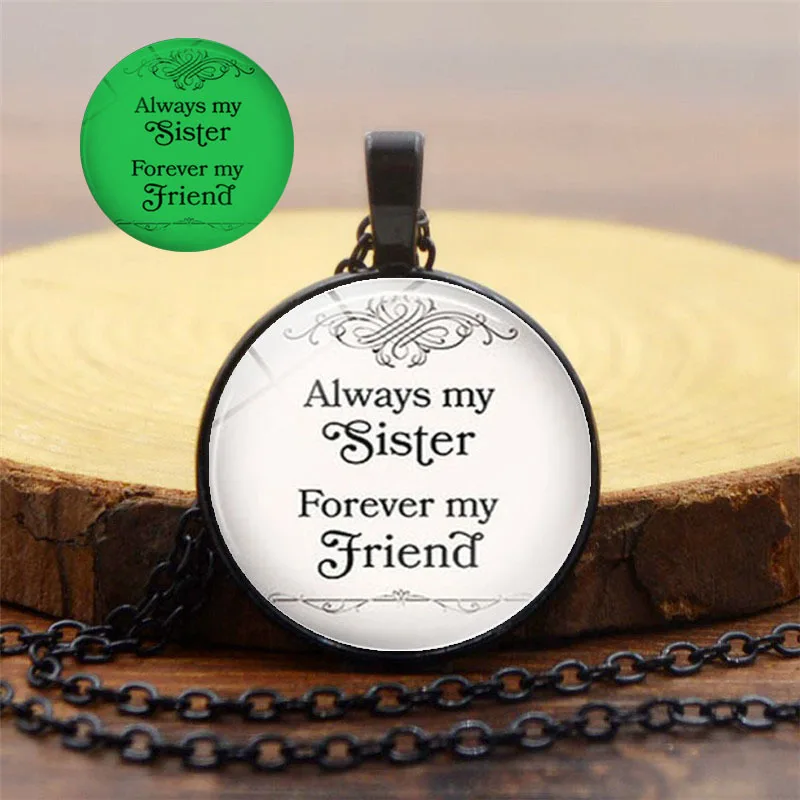 

Fashion Black Chain Glow In The Dark Pendant Necklace Classic Inspirational Proverb Glass Necklace Women Girl Charm Jewelry