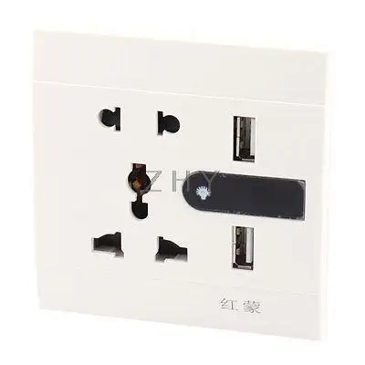 

AC 110-250V 10A LED Light Electric Wall Outlet Socket 2 x USB Interfaces Ports
