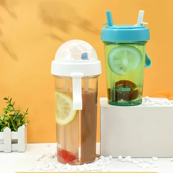 

Double Sippy Drink Cup Creative Water Bottle Outdoor Sports Tumbler Coffee Mug Double-tube Opening Design Keep Cups