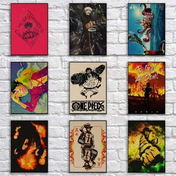 

Japanese Anime One Piece Kraftpaper Poster Funny Painting Cartoon Luffy Zoro Hancock Wall Sticker for Coffee House Bar
