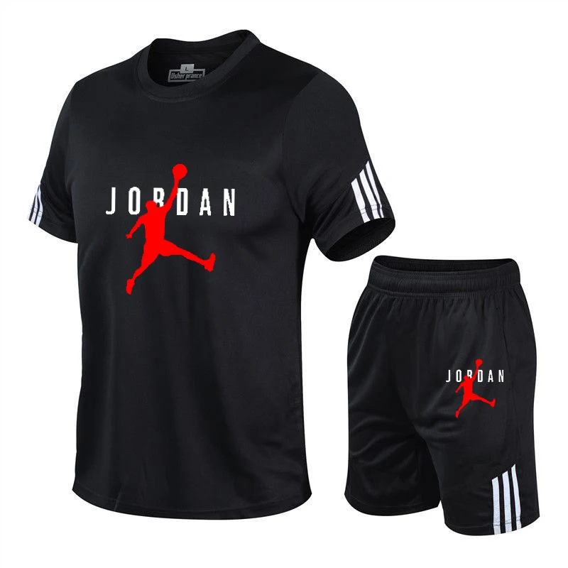 Los nuevos hombres de traje de deportes de los hombres traje de correr gimnasio verano dos piezas de secado rápido ropa hielo delgado pantalón corto Casual manga pantalones cortos de verano