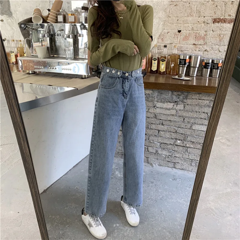 2 цвета, S-XL,, корейский шикарный стиль, высокая талия, джинсы для женщин, свободные джинсовые штаны, прямые джинсы для женщин, s(Z8019