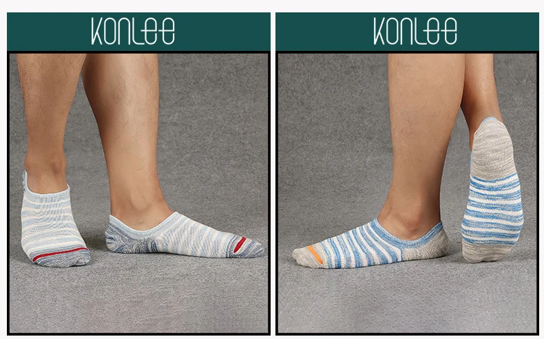 5 Paar hochwertige Herrensocken aus Baumwolle, große Größe, Sommermode, gestreift, Silikon, rutschfeste Socken, weiche, atmungsaktive kurze Socken für Männer – Detail 4